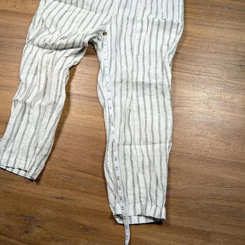 Quince European Linen Tapered Ankle Pants Women S White Striped Resort Coastal